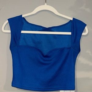 Blue sweetheart ribbed neck  crop top